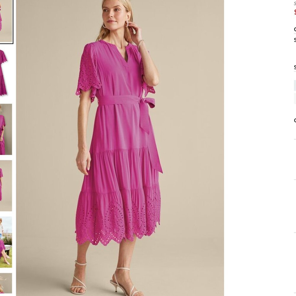 Soft Surroundings Verena Eyelet Midi Dress  Tie- Purple - Size 1X